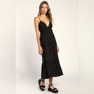 Lulus Never Looked Cuter Black Swiss Dot Tiered Midi Dress (Small)